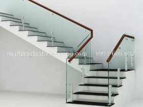 CẦU THANG KÍNH TAY VỊN GỖ